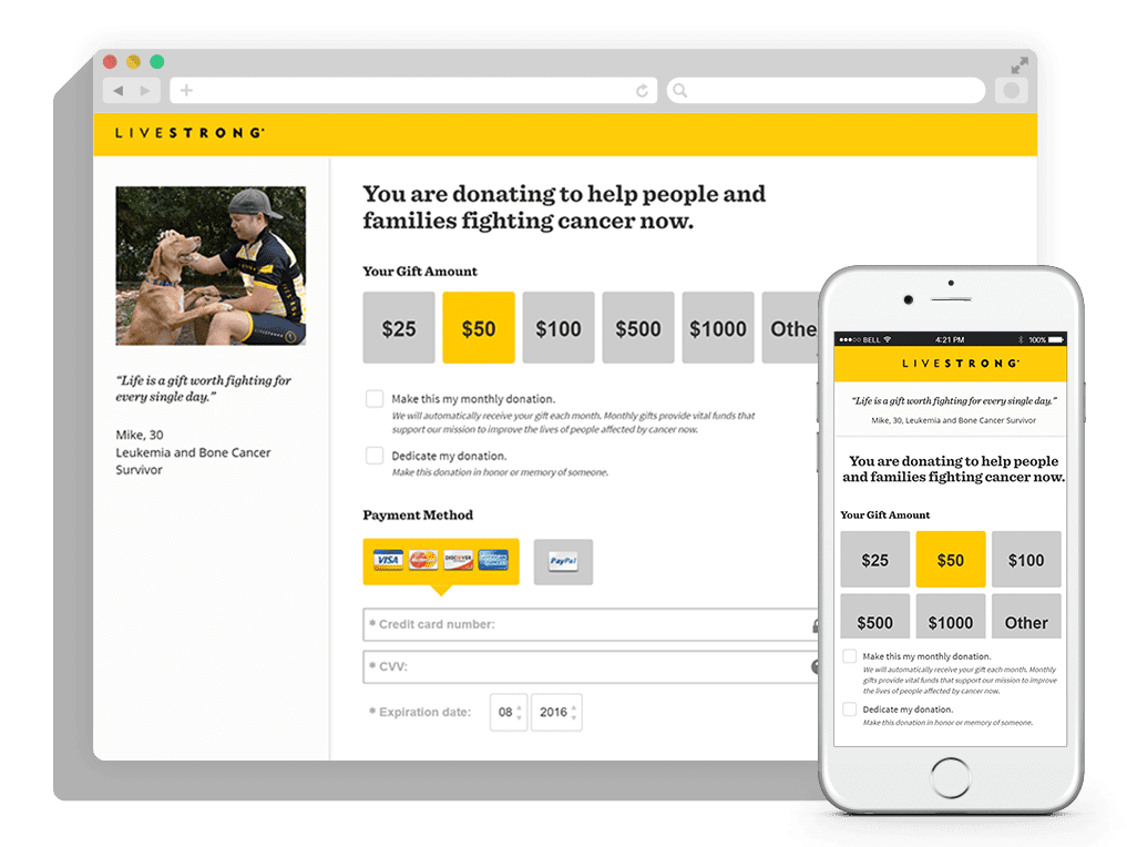 livestrong donation page