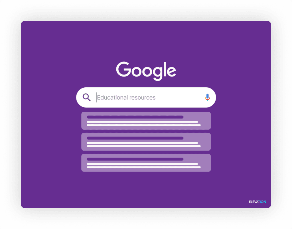 Illustration of "educational resources" being searched for in Google
