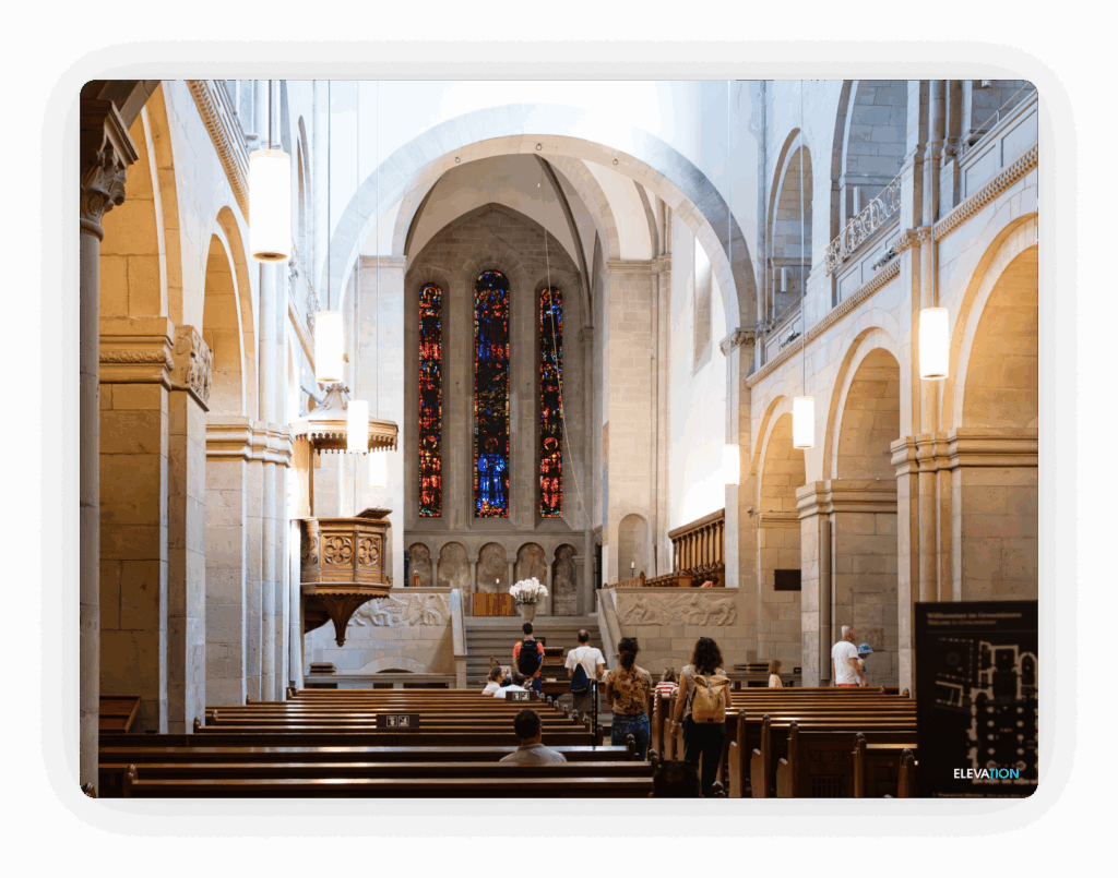 The interior of a historic church