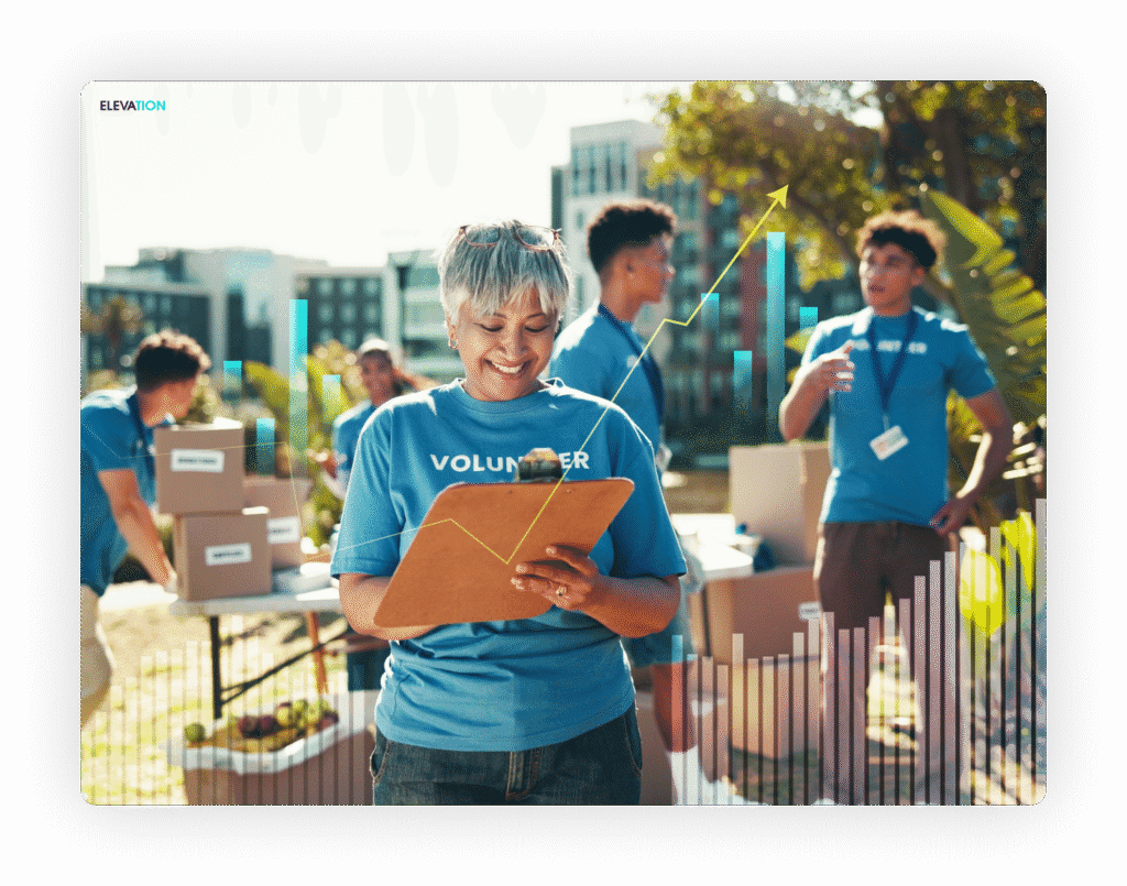 A female doing an outdoor volunteer activity outside holding a check board