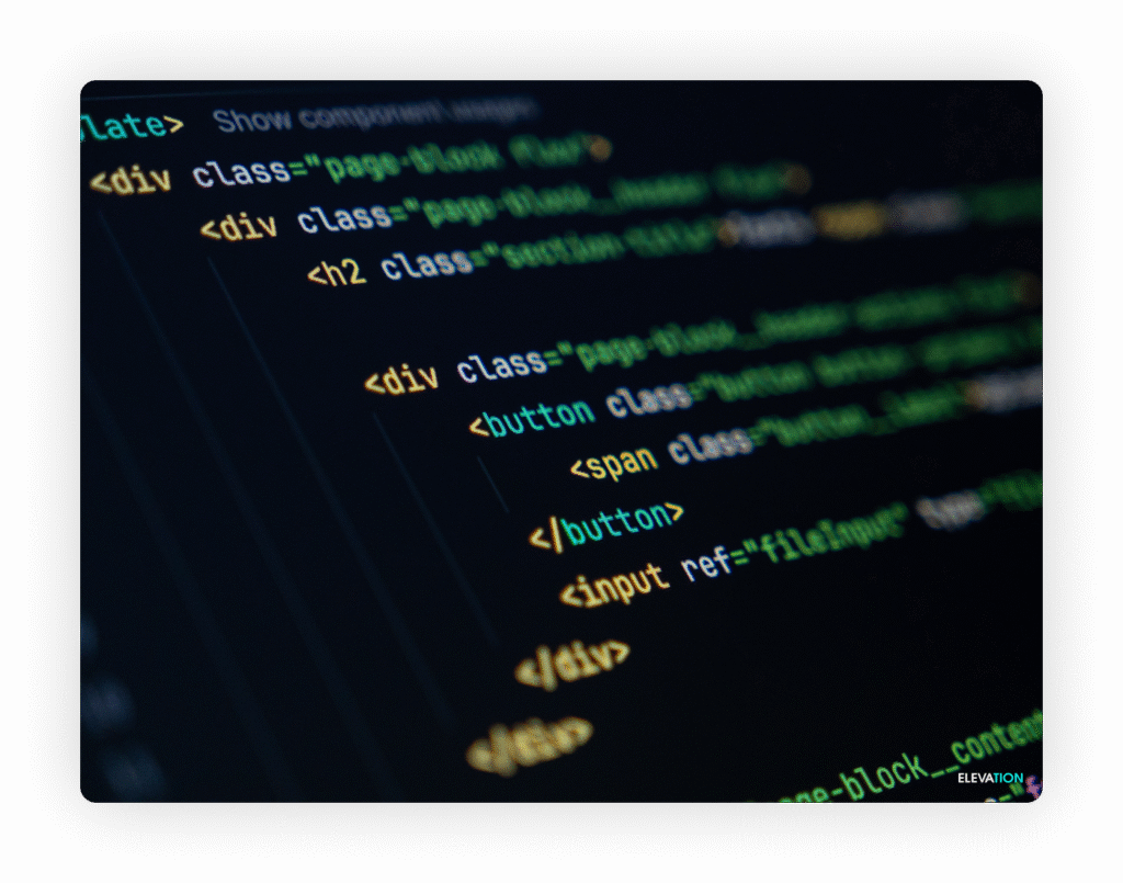 A close up of website code